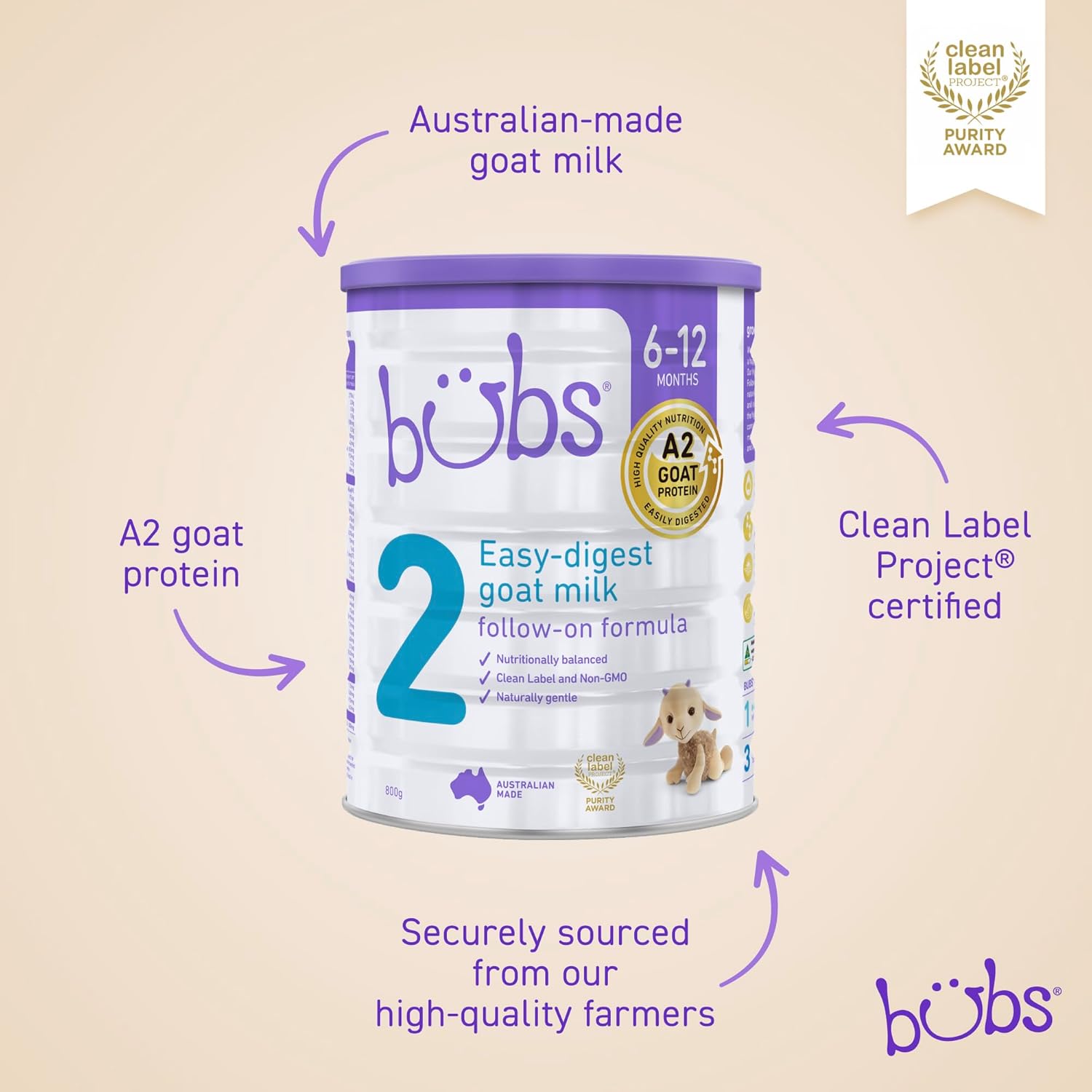 Bubs Goat Milk Follow On Formula Stage 2, Babies 6-12 months, Made with Fresh Goat Milk, 28.2 oz : Baby