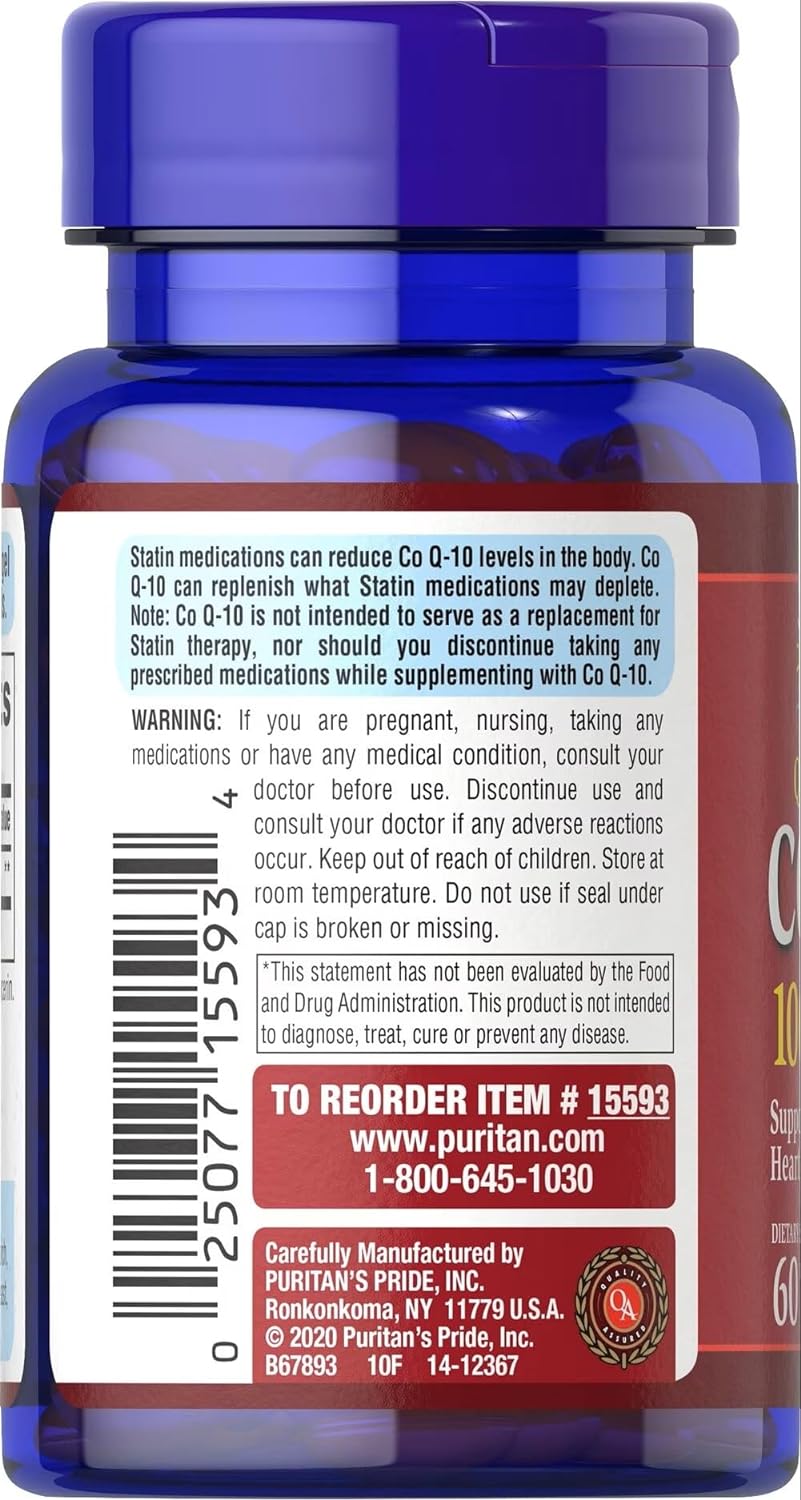 Q-Sorb CoQ10 50mg, Contributes to Heart Wellness,100 Softgels by Puritan's Pride : Health & Household