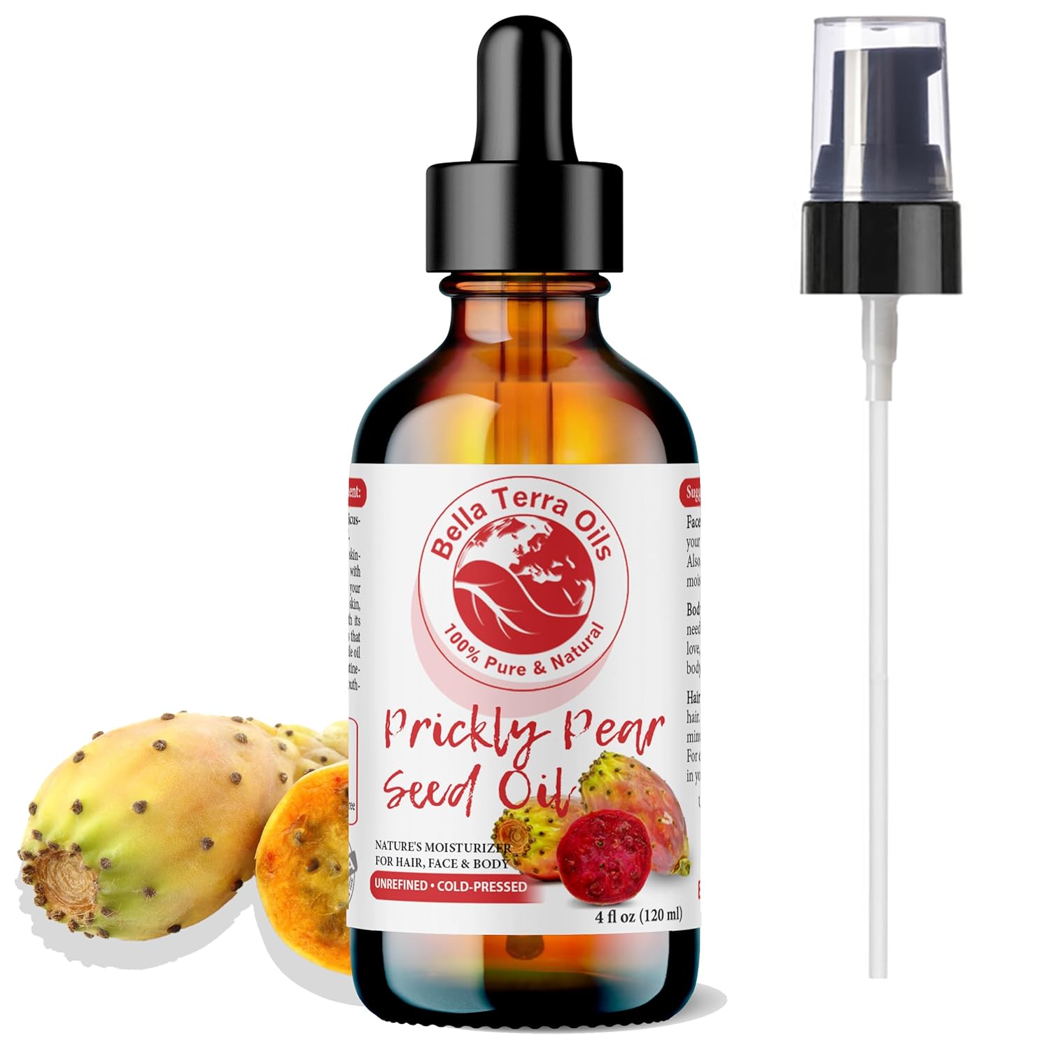 Bella Terra Oils - Prickly Pear Oil 4oz - Sourced from Pure Cactus Enclaves, Packed with Fatty Acids & Flavonoids, Impeccable for Silken Skin