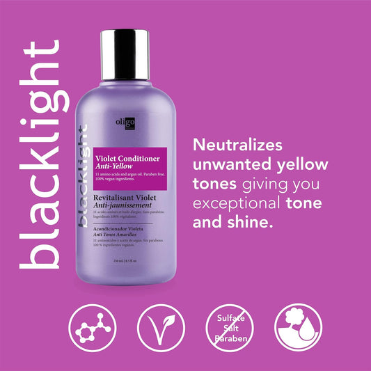 OLIGO PROFESSIONNEL - Blacklight Violet Conditioner - Sulfate Free Purple Conditioner - Eliminates Yellow Tones - Refreshes Faded Highlights - Argan oil - 11 Amino Acids & Moisturizing Formula - 8.5oz