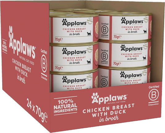 Applaws 100% Natural Wet Cat Food, Chicken with Duck in Broth, 70 g Tin (Pack of 24)?1025CE-A