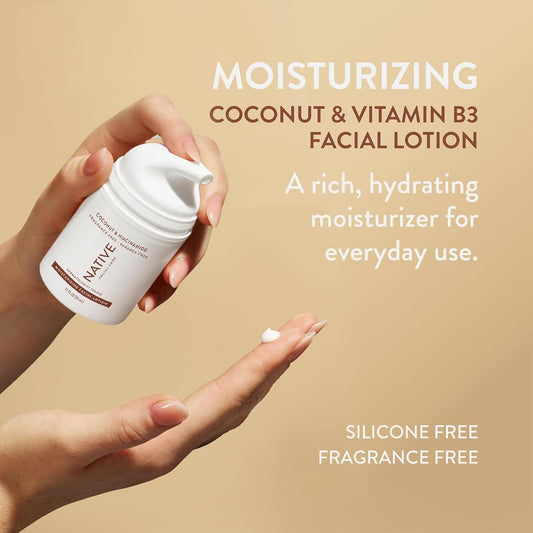 Native Moisturizing Daily Facial Moisturizer Gentle Face Lotion Hydrating Cream For Women And Men With Vitamin B3 & Coconut Lightweight Non Greasy Formula - 1.7 Fl Oz