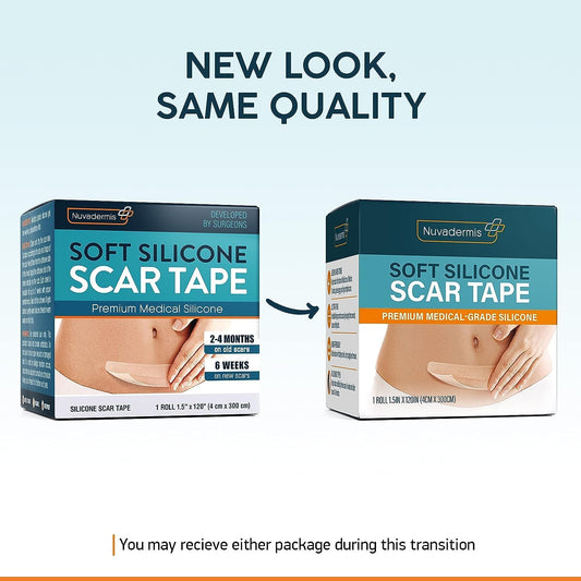 Nuvadermis Silicone Scar Tape For Surgical Scars - 120" X 1.5" Roll - Extra Long Medical Grade Silicone Scar Tape For C-Section, Tummy Tuck, Keloid, And Surgical Scars - Reusable Tape Strips - 1 Pack