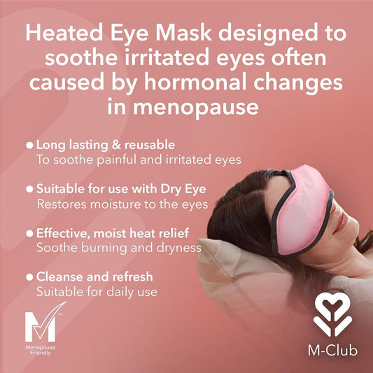 M-Club Heated Dry Eye Mask For Menopause & Dry Eyes Relief - Reusable Moist Heat Compress For Dry, Sore, Gritty Eyes During Menopause Also Helps Relieve Blepharitis & Styes - Antibacterial Protection
