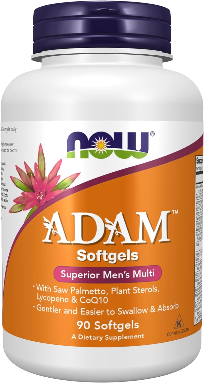 NOW Supplements, ADAM? Men's Multivitamin with Saw Palmetto, Plant Sterols, Lycopene & CoQ10, 90 Softgels