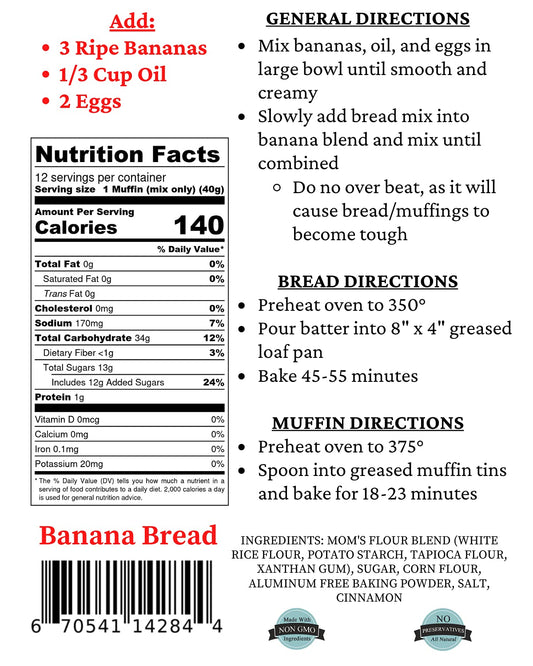 Gluten-Free Banana Bread or Muffins Mix