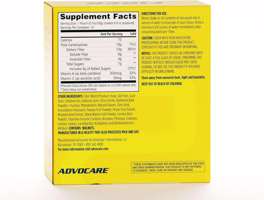 AdvoCare Fiber Dietary Supplement - Daily Fiber Powder Supplement with Soluble & Insoluble Fiber - Fiber Blend Includes Psyllium Husk & Citric Acid - Supports Digestive Health* - Citrus, 10 Pouches : Health & Household