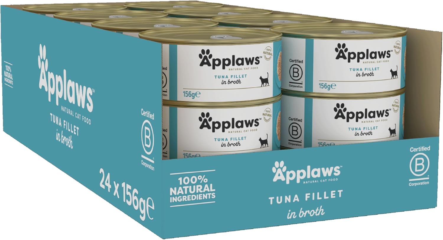 Applaws 100% Natural Wet Cat Food, Tuna Fillet In Broth 156 g Tin (Pack of 24)?2003NE-A