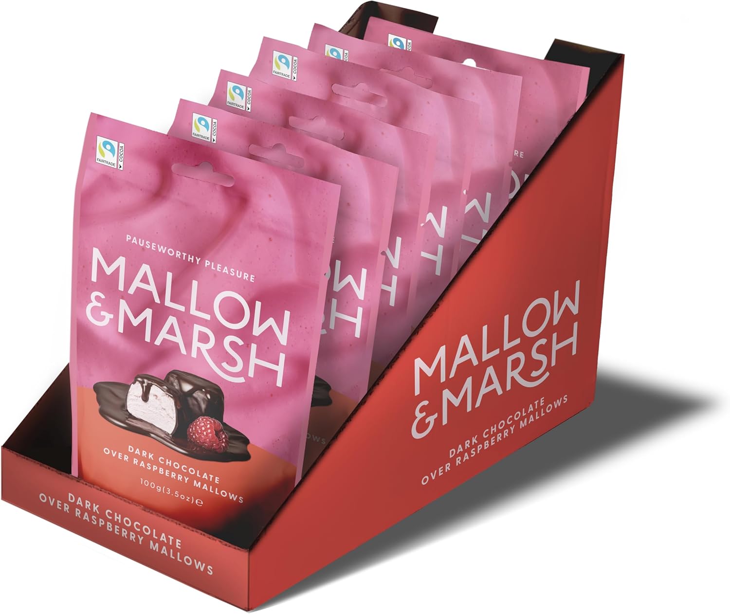 Mallow & Marsh Raspberry Coated In 70% Dark Chocolate Marshmallow Sharing Bag - Multipack 6 X 100G