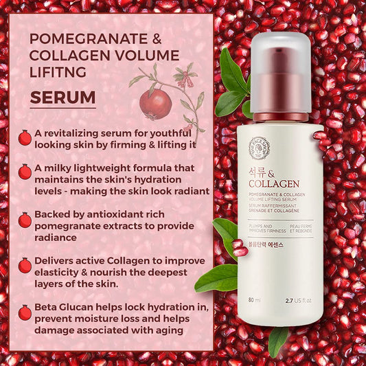 The Face Shop Pomegranate & Collagen Volume Lifting Serum - Helps Skin Look Firm & Supple - Reduces Fine Lines & Wrinkles - Improves Elasticity - Hydrating Lightweight Face Serum - Korean Skin Care