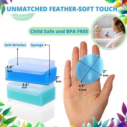 Cradle Cap Brush For Babies - Baby Sponge For Bathing Newborn Bath Essentials | Baby Brush And Comb Set Newborn - Cradle Cap Treatment | Baby Bath Sponges For Newborns (5-Pack)