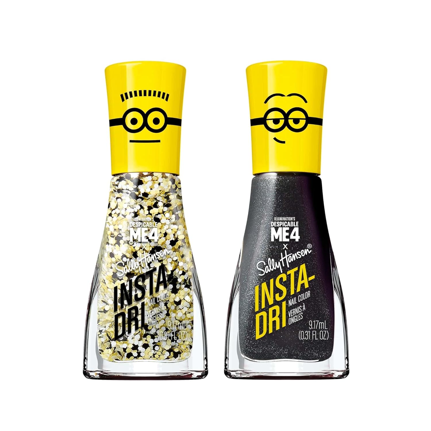 Sally Hansen Insta-Dri® X Despicable Me, Gogglicious & Deeply Despicable, Quick Dry, Long Lasting, Streak-Free Shine, Glitter And Metallic Black Nail Polish Duo