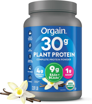 Orgain Organic 30G Vegan Protein Powder, Vanilla, 9G Eaas + Bcaas, Plant Protein, 4G Prebiotic + Fiber, 1G Sugar, Pre-Workout, Muscle Support + Recovery - 2.01Lb (Packaging May Vary)