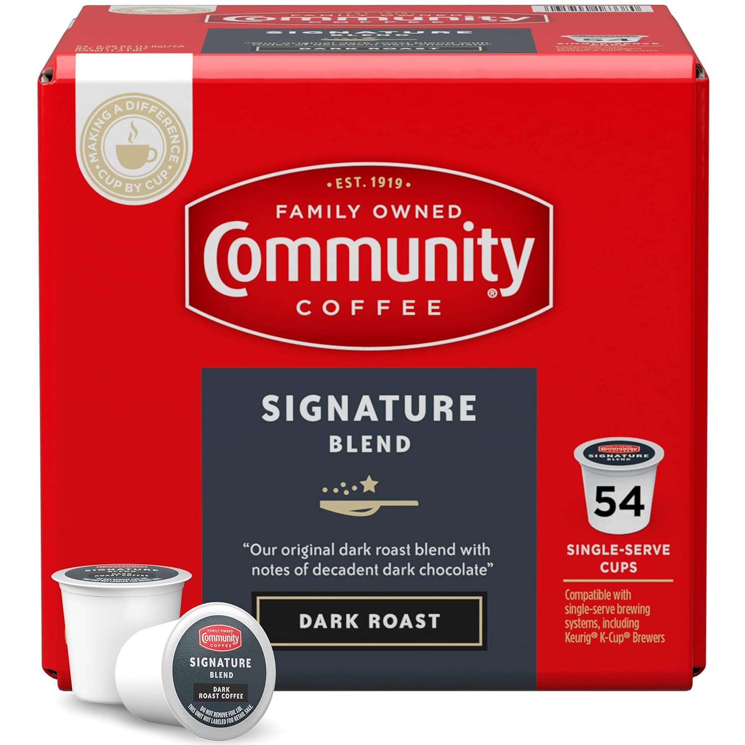 Community Coffee Signature Blend 54 Count Coffee Pods, Dark Roast, Compatible with Keurig 2.0 K-Cup Brewers, 54 Count (Pack of 1)