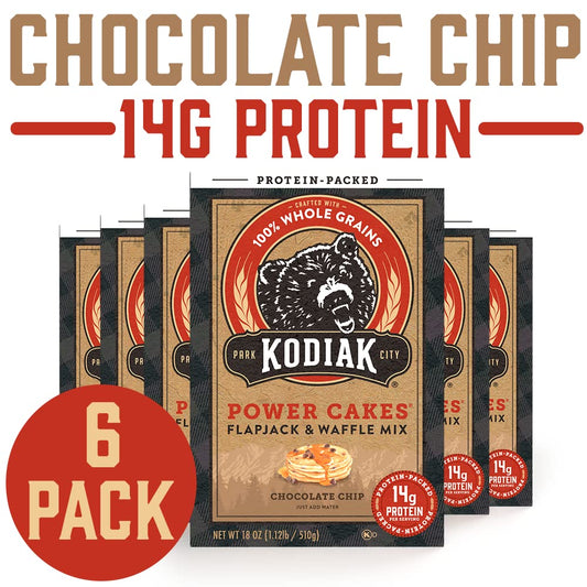 Kodiak Cakes Power Cakes, Pancake & Waffle Mix, Chocolate Chip, High Protein,100% Whole Grains (Pack of 6)