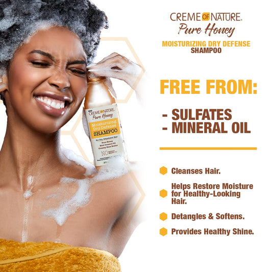 Coconut Oil & Shea Butter Shampoo By Creme Of Nature,Dry Defense For Damaged Hair, Formula With Pure Honey, 12.07 Fl Oz