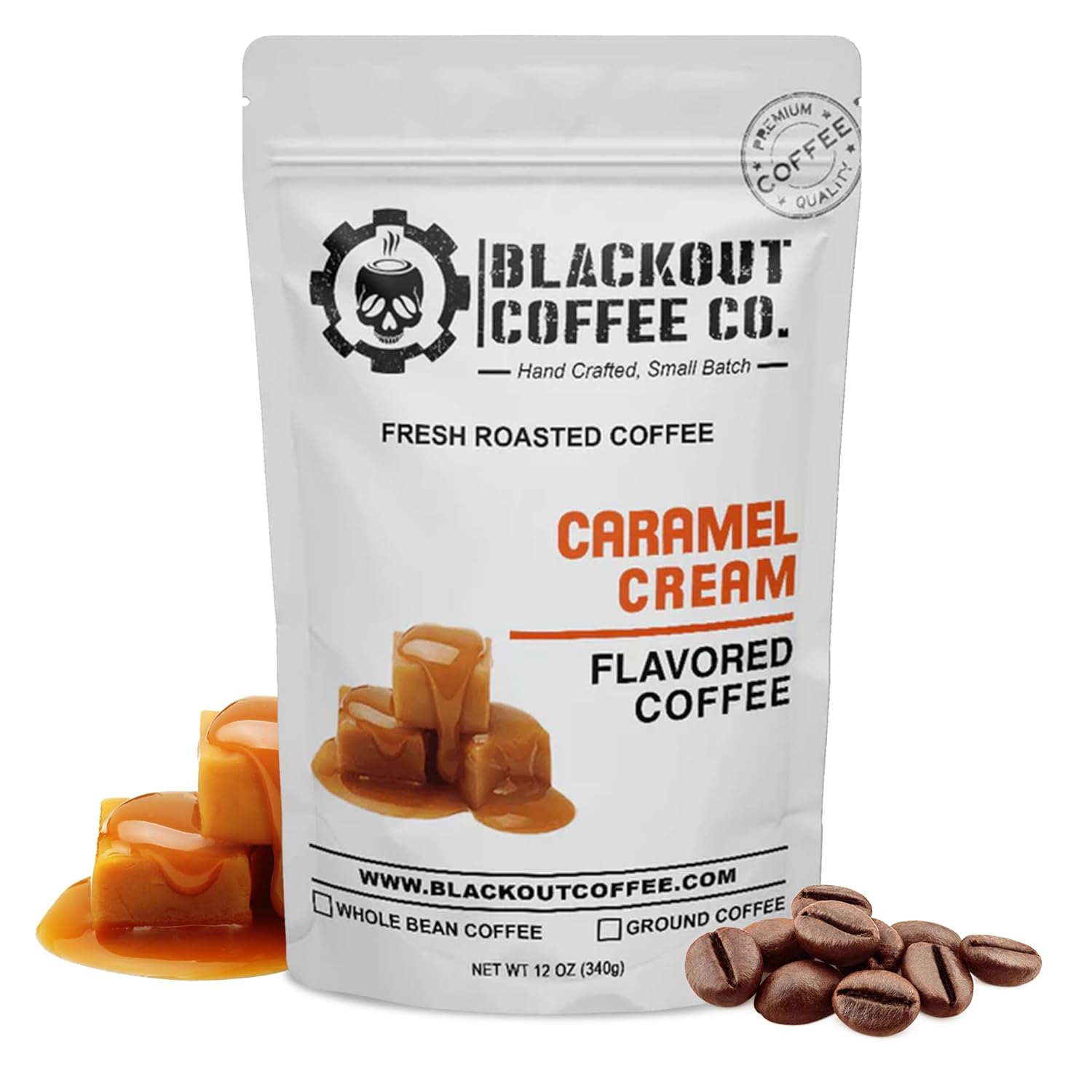Blackout Coffee Caramel Cream Flavored Coffee - Ground Coffee, Fresh Roasted In The Usa,12 Oz Pouch