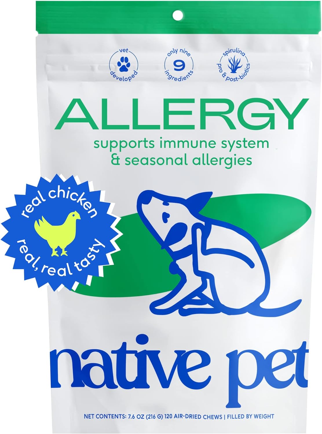 Native Pet Dog Allergy Chews – Natural Dog Skin Allergies Treatment – Anti Itch for Dogs Allergy Relief – Itch Relief & Allergy Support for Dogs – Dog Probiotics for Itchy Skin - 120 Chews