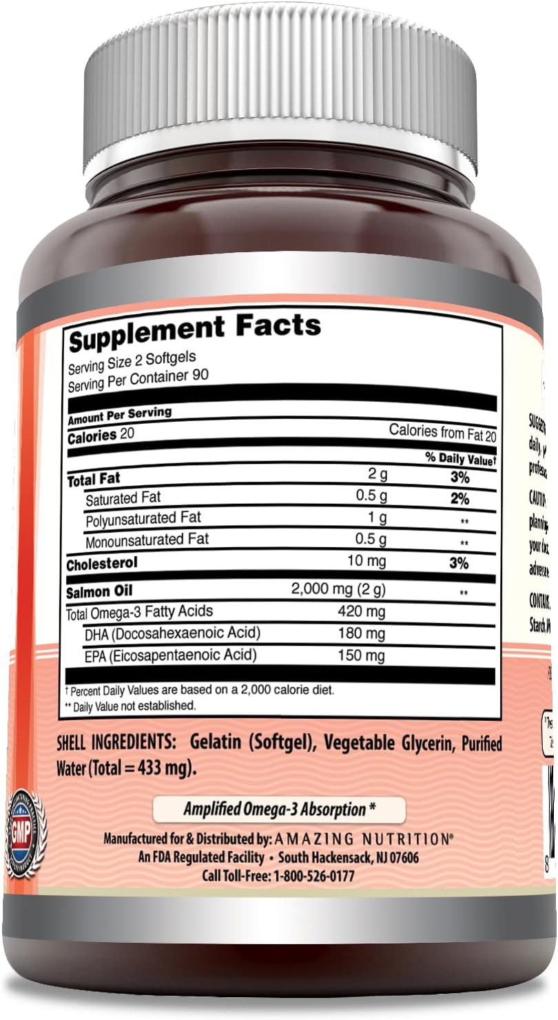 Amazing Omega Wild Alaskan Salmon Oil 2000Mg Per Serving 180 Softgels Supplement : Health & Household