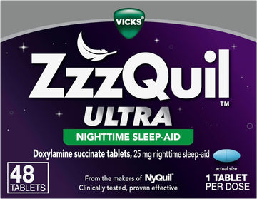 ZzzQuil ULTRA, Sleep Aid, Nighttime Sleep Aid, 25 mg Doxylamine Succinate, From Makers of Nyquil, Non- Habit Forming, Fall Asleep Fast, Stay Asleep Longer, 48 Count