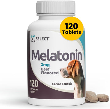 K9 Select Melatonin For Dogs, 3 Mg - 120 Beef Flavored Chewable Tablets - Dog Melatonin For Smaller Breeds - Gentle Well-Being Enhancer - Healthy, Tasty Dog Treats That Promote Overall Health