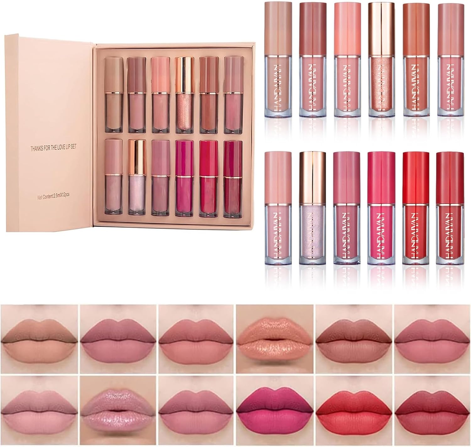 Beliky Girl 12 Colors Nude Liquid Lipstick Makeup Set Matte Velvet Non-Stick Cup Not Fade Long-Lasting Waterproof Pink Lip Gloss High Shine Lip Plumping Glass Finish Lipstick Set Gift Kit For Women