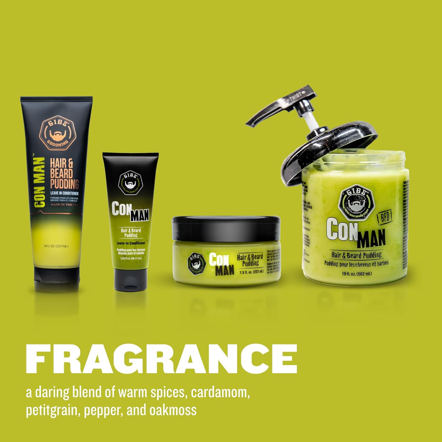 Gibs Con Man Hair & Beard Pudding - Leave In Conditioner - Curl Definer - Moisturizer - 8 Oz Squeeze Tube : Beauty & Personal Care