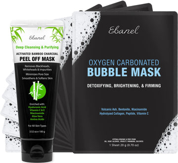 Ebanel Bundle of Charcoal Peel Off Face Mask, and 10-Pack Carbonated Bubble Clay Mask