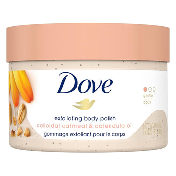 Dove Exfoliating Body Polish Scrub For Silky Skin Oatmeal & Calendula Oil Body Scrub Exfoliates & Gives Lasting Nourishment 10.5 Oz