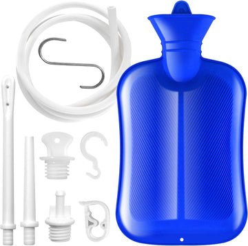 2 L Enema Bag ?Coffee Enema Bag Kit with 5.0 ft. Long Silicone Hose ,2 Multi-Size Reusable Tips, Controlable Water Flow Valve- Coffee, Shower, Douche & Home Adult Enema Kit?Blue?