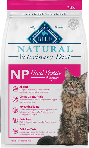 Blue Buffalo Natural Veterinary Diet Np Novel Protein Dry Cat Food, Food Sensitivity Formula, Veterinarian Prescription Required, Alligator, 7-Lb. Bag