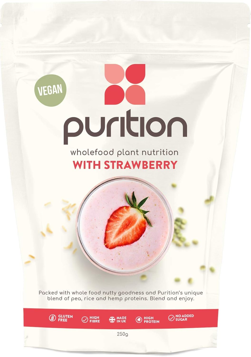 Purition Vegan Strawberry Dairy Free Natural Protein Powder For Keto Diet Shakes And Meal Replacements Shakes - 250G