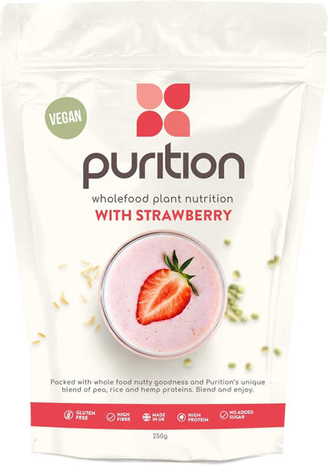 Purition Vegan Strawberry Dairy Free Natural Protein Powder For Keto Diet Shakes And Meal Replacements Shakes - 250G