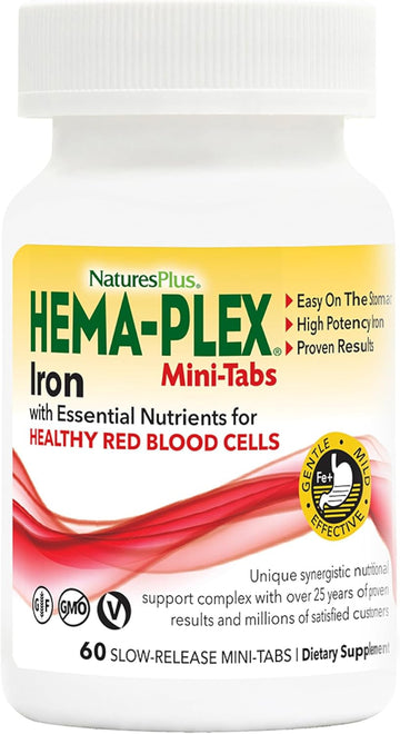 Naturesplus Hema-Plex Iron - 60 Slow-Release Mini-Tabs - 2 Pack - 85 Mg Chelated Iron - Total Blood Health - With Vitamin C & Bioflavonoids - Vegan, Gluten Free - 60 Total Servings
