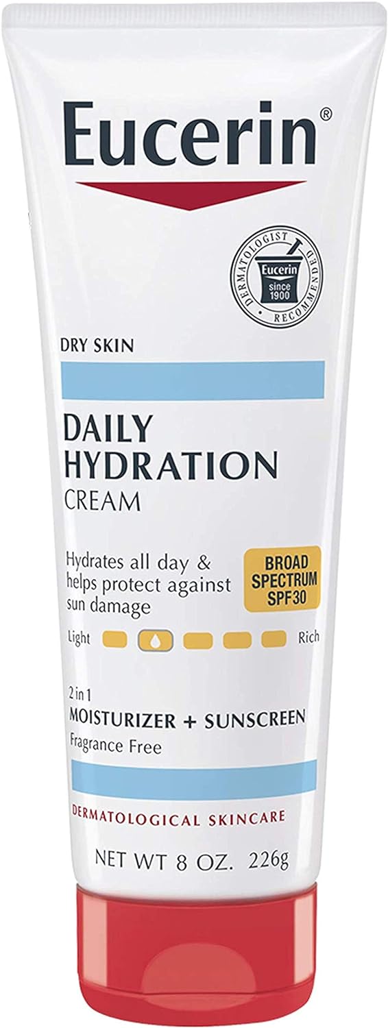 Eucerin Daily Hydration Broad Spectrum Spf 30 Sunscreen Body Cream For Dry Skin, Fragrance Free Sunscreen Moisturizer, 8 Oz Tube