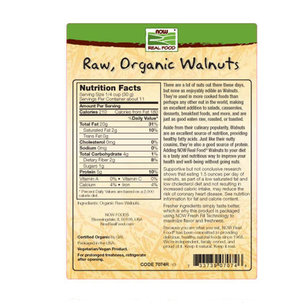 NOW Foods, Certified Organic Walnuts, Raw and Unsalted, Halves and Pieces, Good Source of Protein and Healthy Fatty Acids, Certified Non-GMO, 12- (Packaging May Vary)