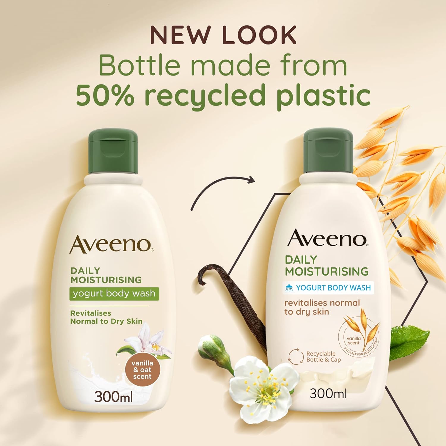 Aveeno Daily Moisturising Yogurt Body Wash, Vanilla & Oat Scent, With Prebiotic Oat and Probiotic Greek Yogurt, Suitable For Sensitive Skin, Gently Cleanses and Moisturises, 300ml : Amazon.co.uk: Beauty