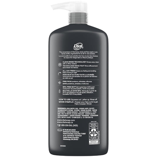 Dial Men 3In1 Body, Hair And Face Wash, Recharge, 69 Fl Oz (3-23 Fl Oz Bottles)