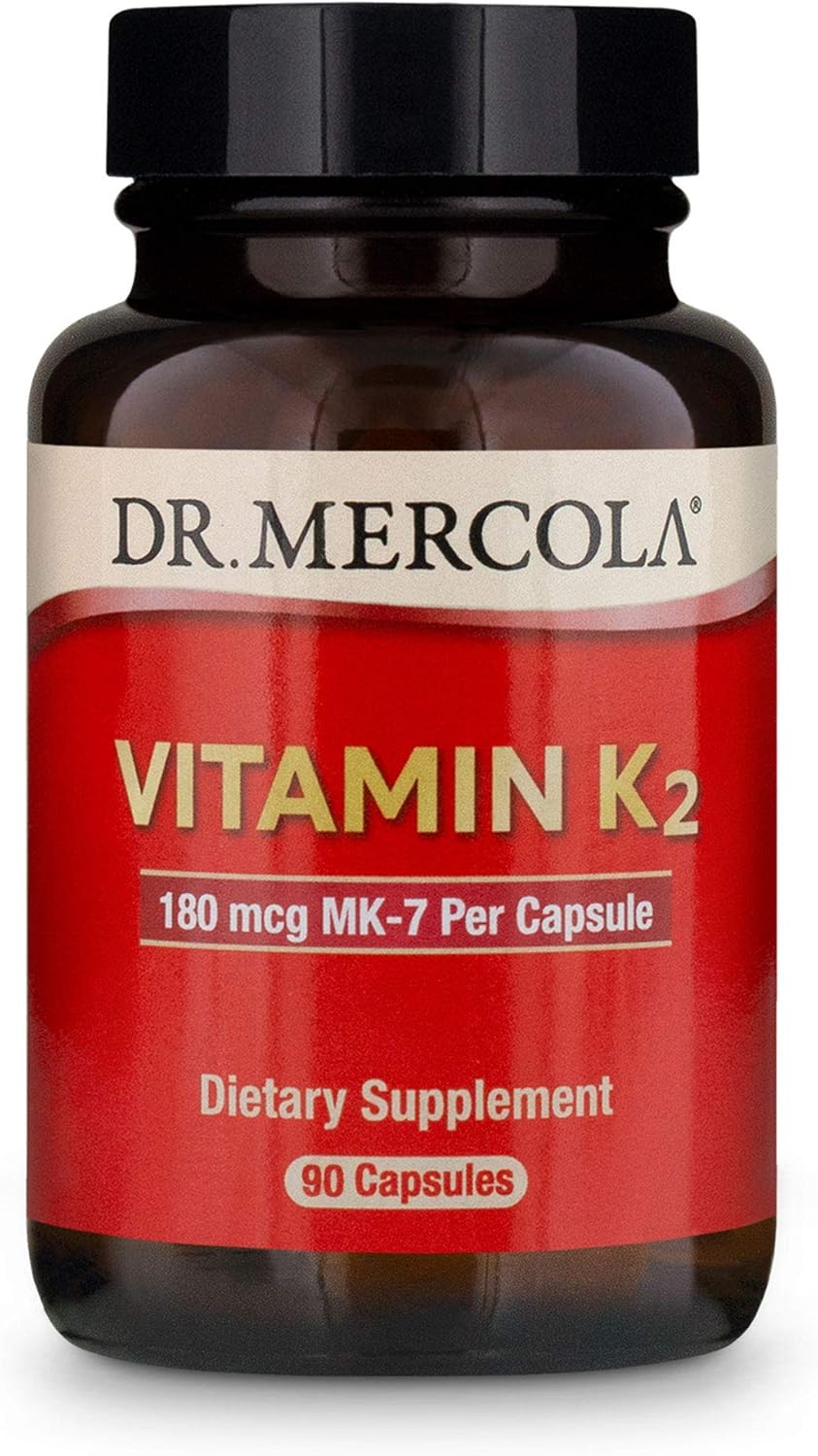 Dr. Mercola, Vitamin K2 Dietary Dietary Supplement, 90 Servings (90 Capsules), Supports Bone and Cardivascular Health, Non GMO, Soy Free, Gluten Free