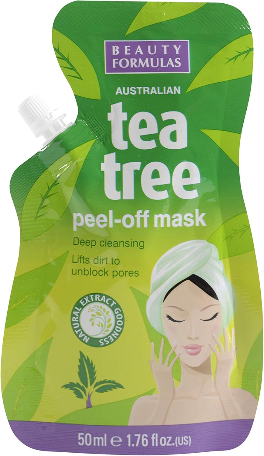 Beauty Formulas Australian Tea Tree Peel-Off Mask, Deep Cleansing Lifts Dirt Unblock Pores Remove Blackheads Peel Away Dead Skin Cells, 50 Ml