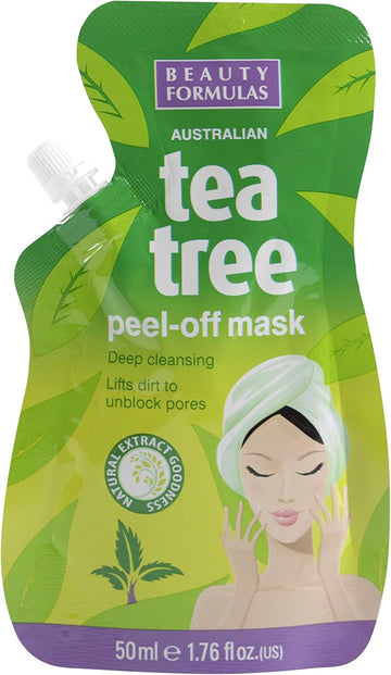 Beauty Formulas Australian Tea Tree Peel-Off Mask, Deep Cleansing Lifts Dirt Unblock Pores Remove Blackheads Peel Away Dead Skin Cells, 50 Ml