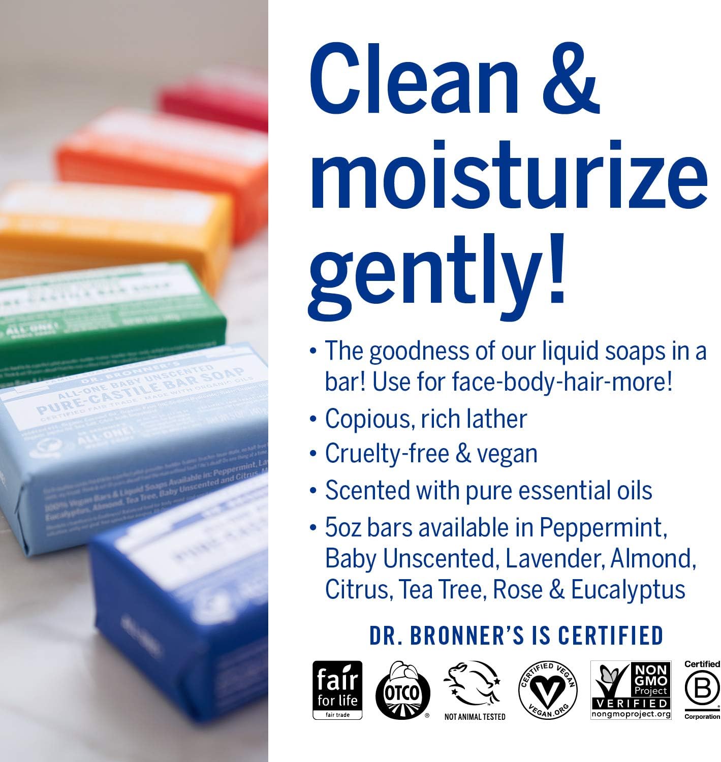 Dr. Bronner'S - Pure-Castile Bar Soap (Tea Tree, 5 Ounce) - Made With Organic Oils, For Face, Body, Hair And Dandruff, Gentle On Acne-Prone Skin, Biodegradable, Vegan, Non-Gmo : Beauty & Personal Care