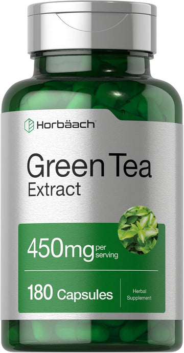 Horbäach Green Tea Extract Capsules 450Mg | 180 Count | Herbal Supplement | Non-Gmo And Gluten Free