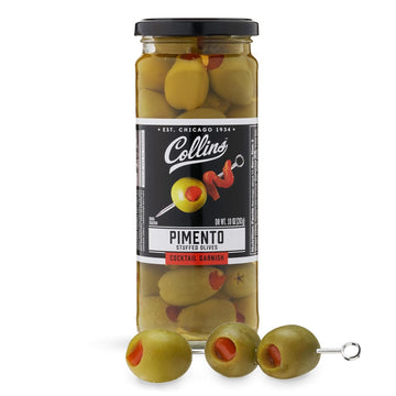 Collins Colossal Martini Pimento Olives | Premium Garnish for Cocktails, Martinis, and Salads, Snack Trays, Charcuterie, Cheese Plates, Condiment Olives 10oz