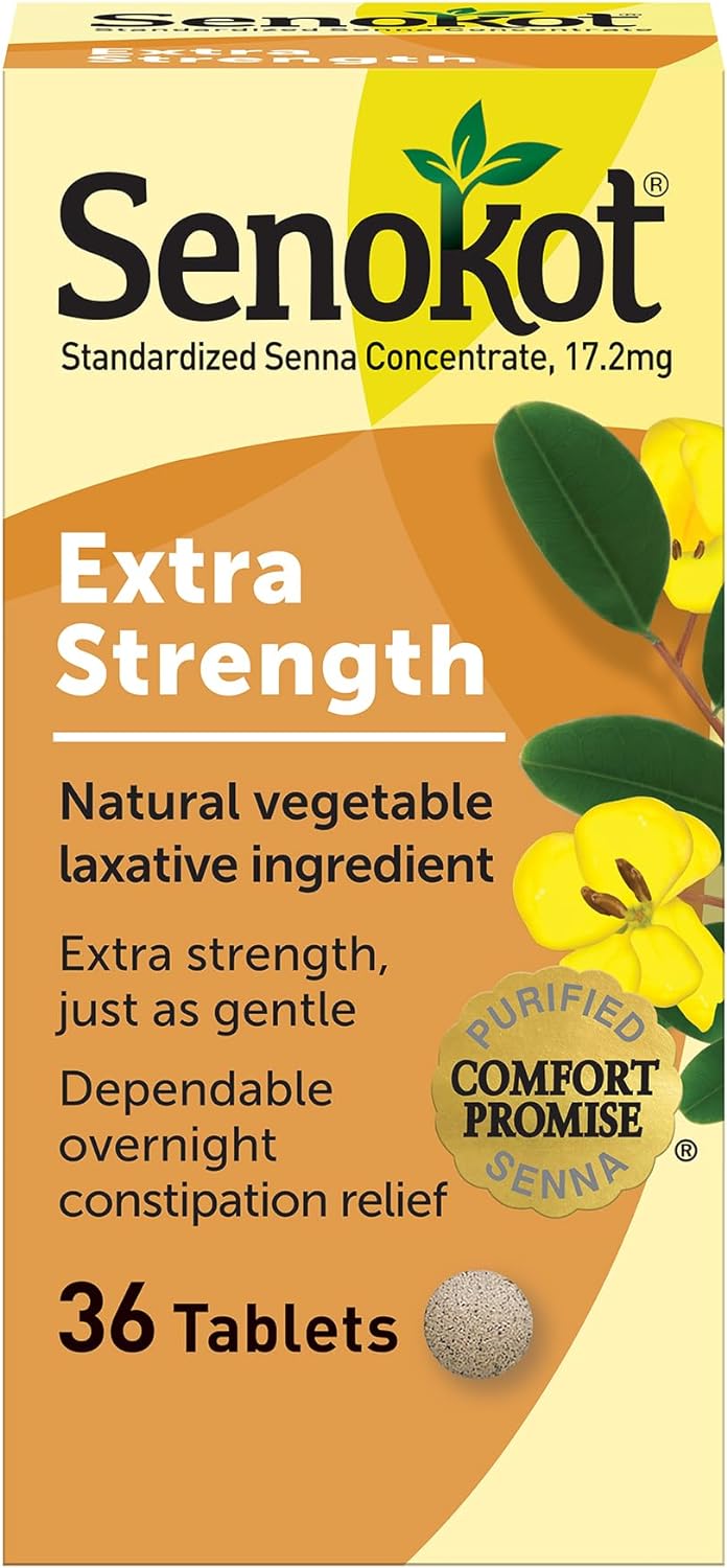 Senokot Extra Strength Natural Vegetable Laxative For Gentle Overnight Relief Occasional Constipation, 36 Count