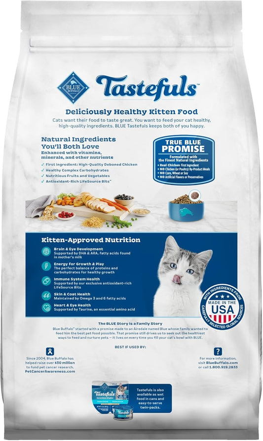 Blue Buffalo Tastefuls Kitten Food With Dha Dry Cat Food Made In The Usa With Natural Ingredients, Chicken Recipe, 3-Lb. Bag