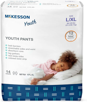 McKesson Youth Pants, Overnight Pediatric Pants for Boys or Girls, Disposable Training Pant, 12 Hour Protection - Size Large/XL, 60-120 lbs, 14 Count, 4 Packs, 56 Total