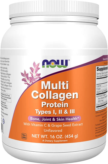 NOW Supplements, Multi Collagen Protein Types I, II & III Powder, Bone, Joint, and Skin Health, 16 oz (454 g)