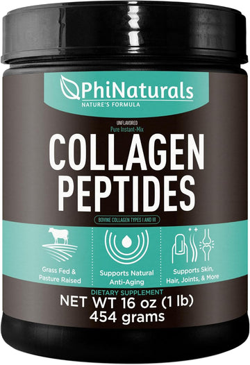 Collagen Peptides Protein Powder Instant-Mix [Unflavored] Hydrolyzed Collagen Supplement ? from Pasture-Raised Grass-Fed Bovine Beef Non-GMO Keto & Paleo Friendly Anti-Aging Supplements PhiNaturals