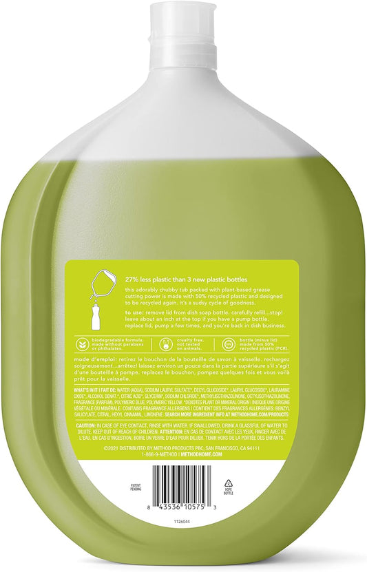 Method Gel Dish Soap, Refill, Lime + Sea Salt, Recyclable Bottle, Biodegradable Formula, Tough on Grease, 54 Fl Oz (Pack of 4)
